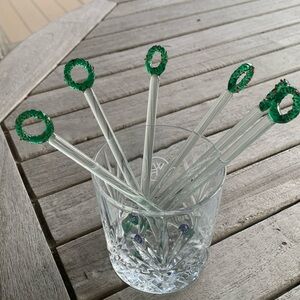 Vintage Glass Christmas Wreath Stirrers Swizzle Sticks